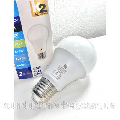 Світлодіодна LED лампа KES 222 12-48V, E27, 9W, 6500K, 820L від акумулятора 1963425473 фото